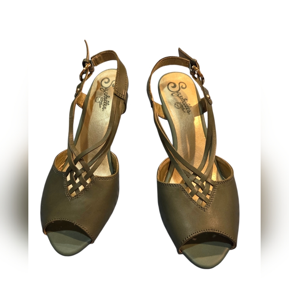 Seychelles - Olive Green Strappy Peep-toe Slingback 3" High Heels Sandals